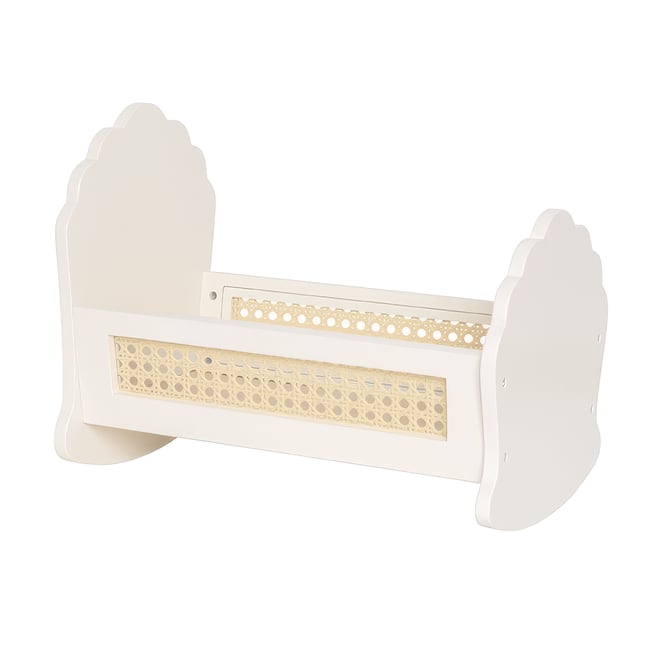 Jouet berceau en bois et rotin pour poupée blanc <span itemprop=