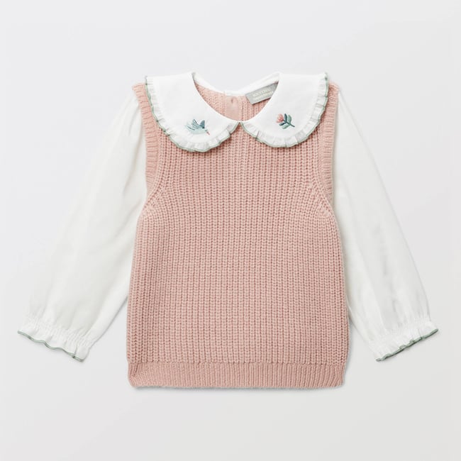 Pull 2 en 1 sans manches avec blouse unie ecru <span itemprop=
