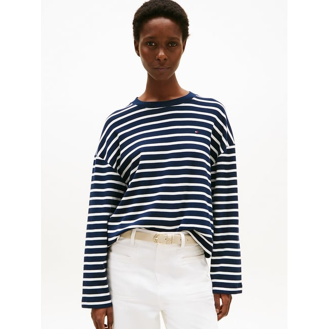 Striped Long Sleeve T-Shirt, navy striped, TOMMY HILFIGER