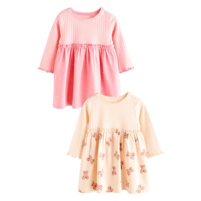 Robes, lot de 2 imprimé ours rose/blanc <span itemprop=