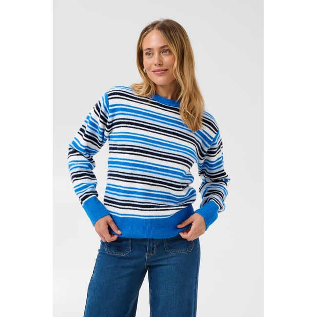 Pullover tricoté bleu blanc blue/white multi stripe <span itemprop=