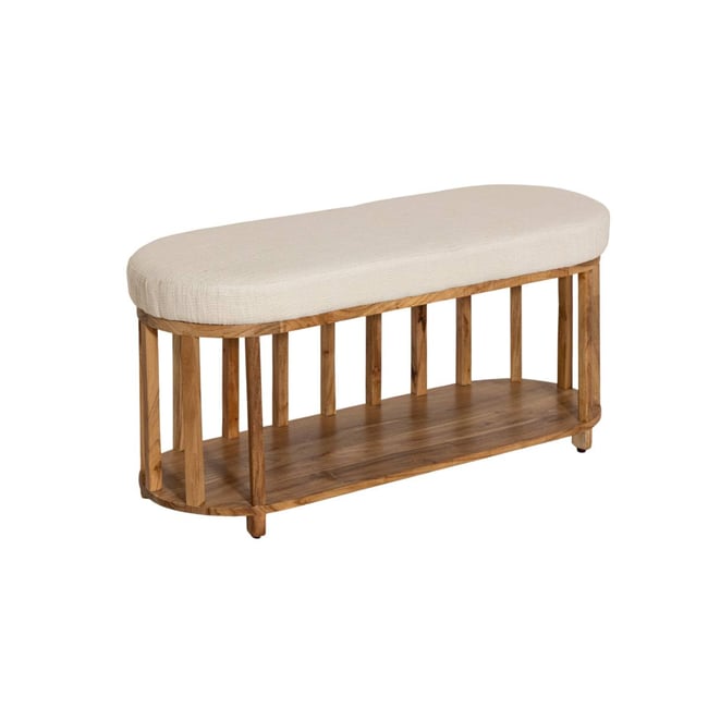 Banc en bois d'acacia et tissu ORANE Couleur bois clair <span itemprop=