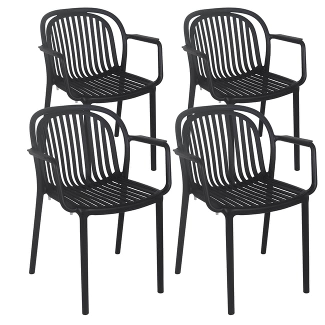 Lot de 4 fauteuils de terrasse en plastique, COPENHAGUE noir <span itemprop=