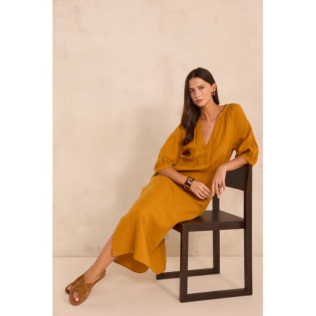 Robe droite en lin BLINNY BIS safran <span itemprop=