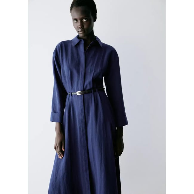 Robe chemise Lyocell bleu marine <span itemprop=