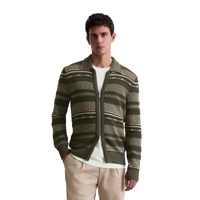 Veste en tricot avec mélange de structures vert foncé <span itemprop=