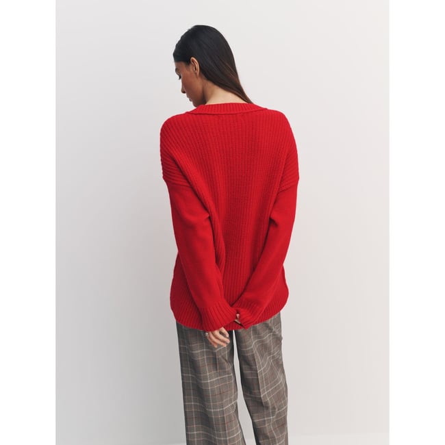 Pull long col v en mélange de laine et coton - NEXT
