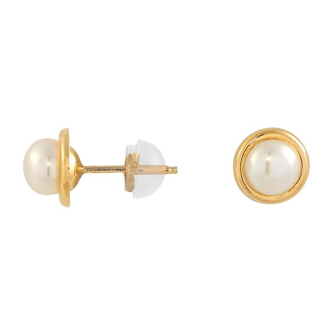 Boucles d'oreilles en or 375 jaune et perle de culture argent et blanc <span itemprop=