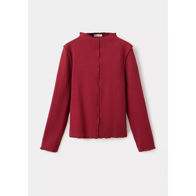 T-shirt côtelé coutures ondulées rouge <span itemprop=