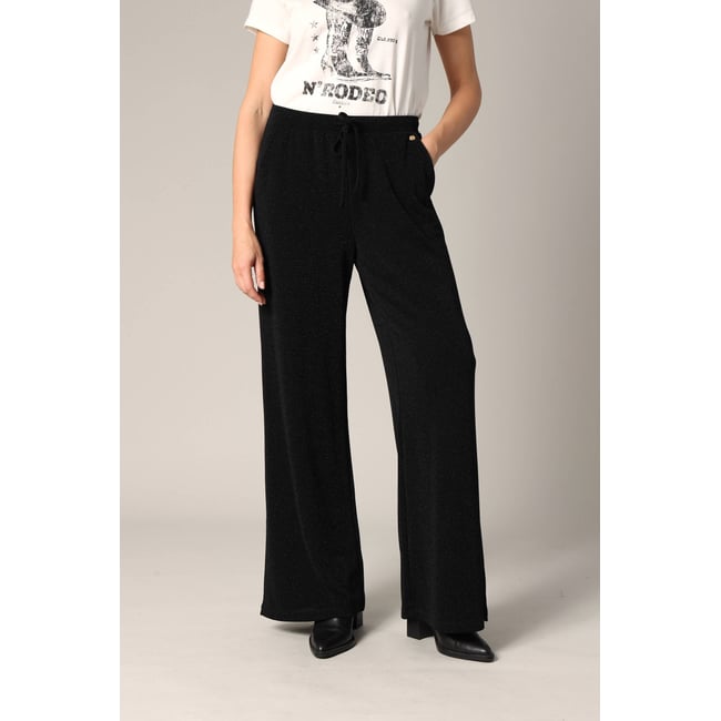 Pantalon ample et fluide en maille brillante SOYA noir <span itemprop=
