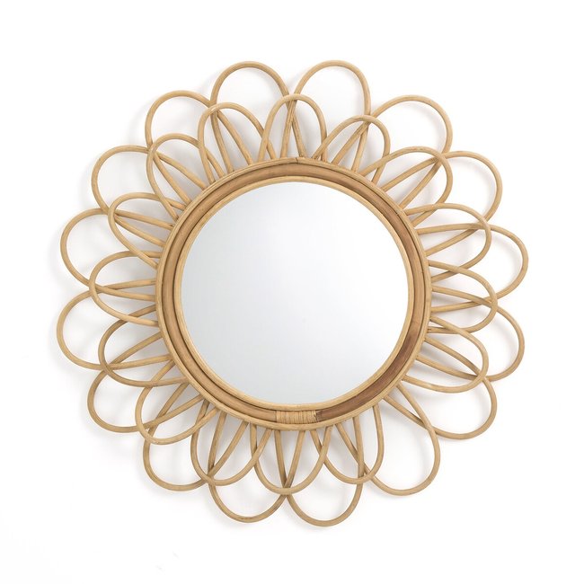 Miroir rotin forme fleur double Ø60 cm, Nogu naturel <span itemprop=