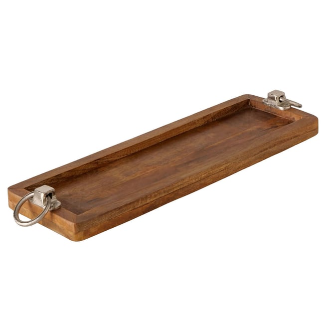 Plateau présentation rectangulaire en bois de manguier 60x20x10cm Couleur bois <span itemprop=
