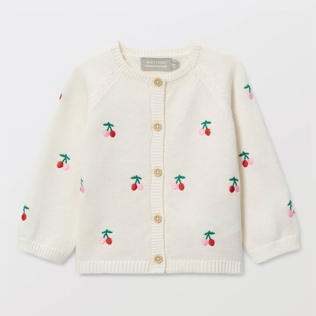 Cardigan brodé contenant de la laine ecru <span itemprop=