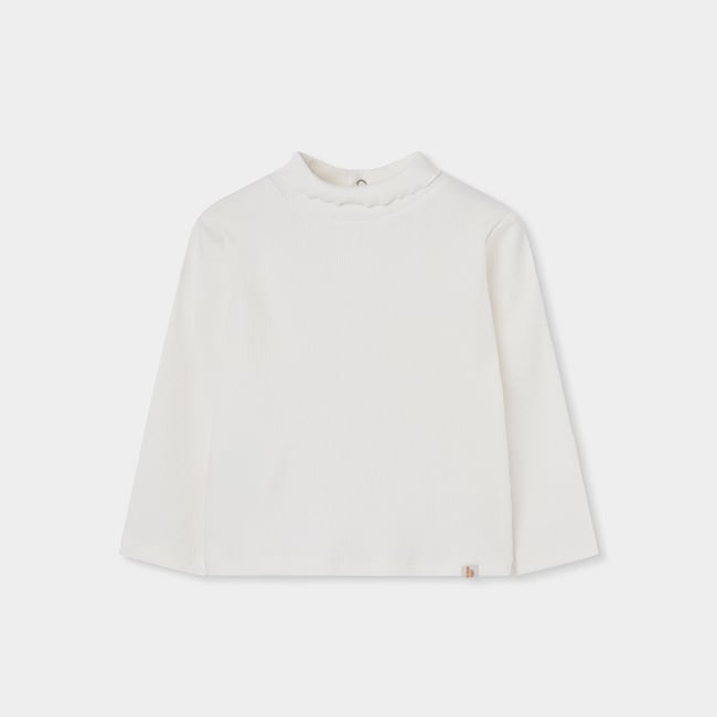 T-shirt fille en maille côtelée col roulé blanc <span itemprop=