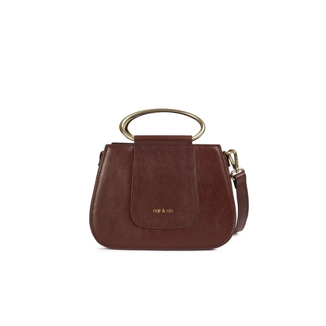 Sac besace en cuir NANCY acajou <span itemprop=