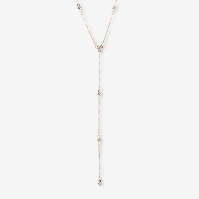 Collier Y chaine strassée doré <span itemprop=