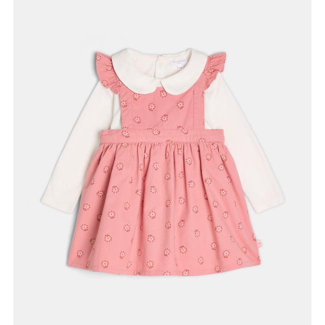 Ensemble telina robe t-shirt à fleurs en coton bio rose écru <span itemprop=