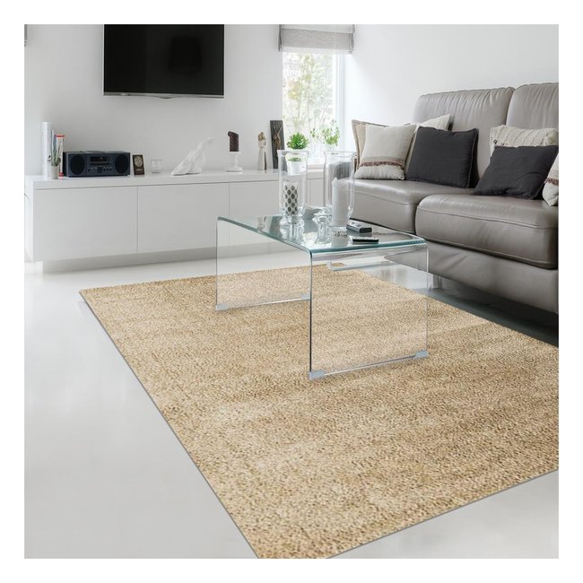 Tapis longs poils shaggy tissé motif uni SILCHOU Couleur beige <span itemprop=