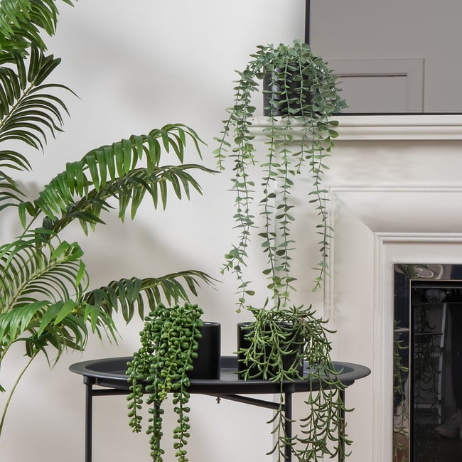Set of 3 Artificial Trailing Plants in Black Pots, green, SO'HOME