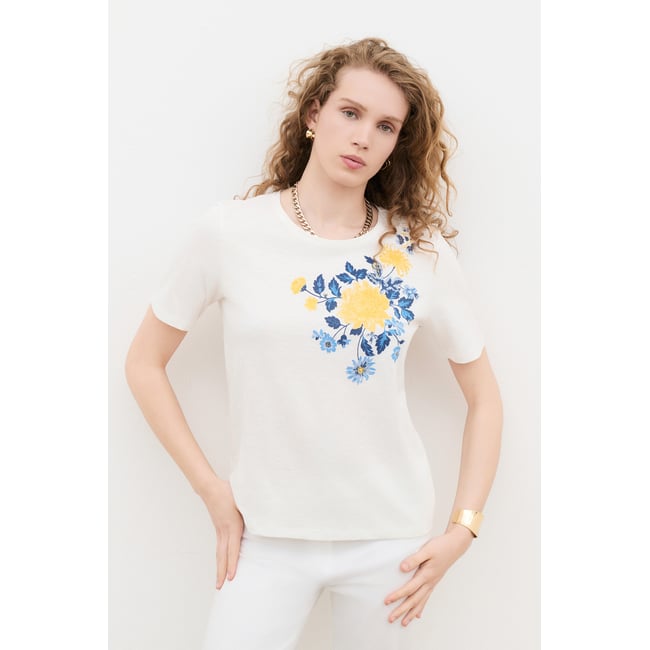 T-shirt droit col rond T-SHIRT TIM-BOUQUET ecru <span itemprop=