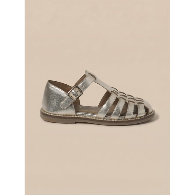 Sandales en cuir irisé dore <span itemprop=