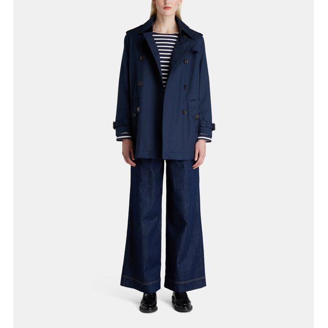 Trench Pari Court Ceinturé Coton bleu marine <span itemprop=