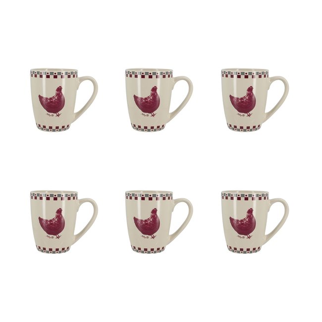 Lot de 6 mugs en grès 38cl, GALLINA Couleur gris-rouge <span itemprop=