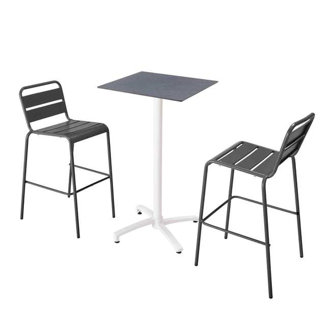 Ensemble table inclinable en hpl avec chaises hautes en métal, OPERA gris anthracite <span itemprop=