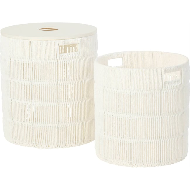 Set de 2 paniers ronds en métal avec couvercle Couleur blanc <span itemprop=