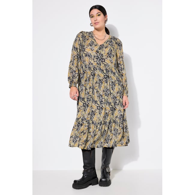 Robe coupe évasée, imprimé cachemire noir <span itemprop=