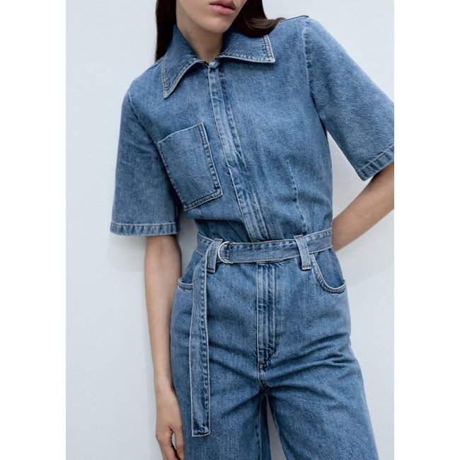 Combinaison jean ceinture bleu moyen <span itemprop=