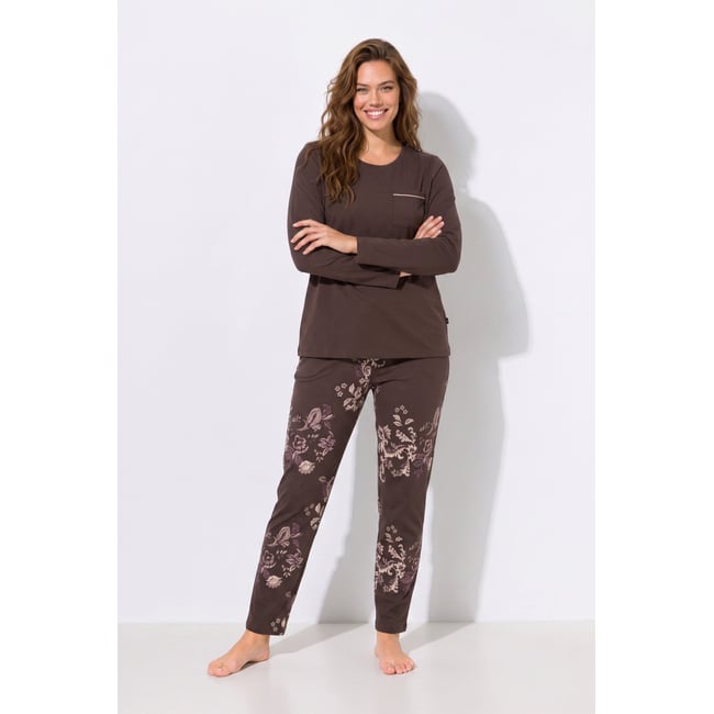Pyjama motif fantaisie en modal mélangé marron pin <span itemprop=