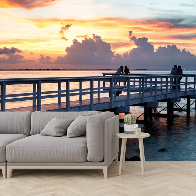 Papier peint panoramique ponton sur la mer Couleur intissé <span itemprop=