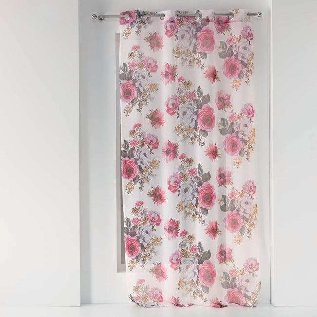 Panneau a oeillets rideau Voile 140 x 240 cm Flowers prune - EDEN