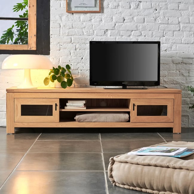 Meuble TV bas moderne en chêne clair L180 - BOSTON Couleur bois clair <span itemprop=