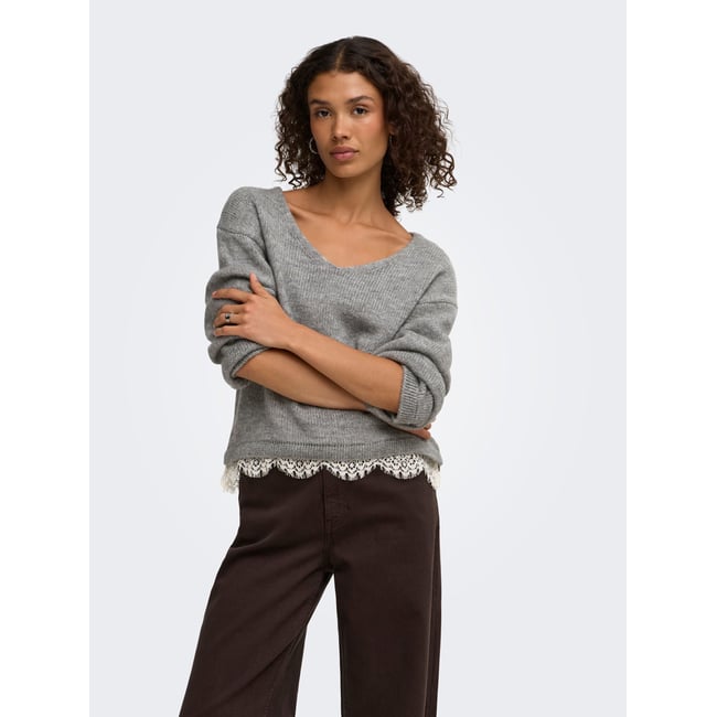Pull En Maille grise - light grey melange <span itemprop=