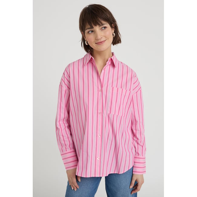 Chemise oversize col classique rose vif <span itemprop=