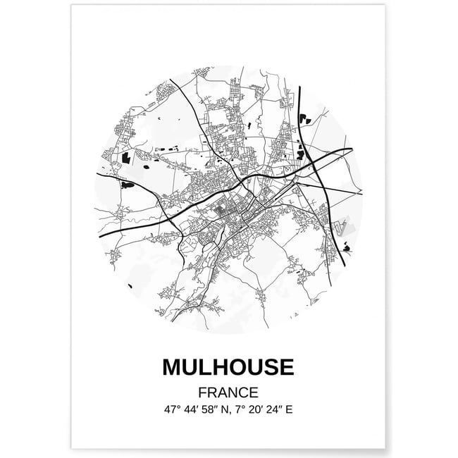 Affiche Carte Mulhouse Couleur blanc <span itemprop=
