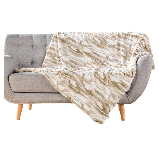 Plaid doux a poil et sherpa Cheyenne beige <span itemprop=