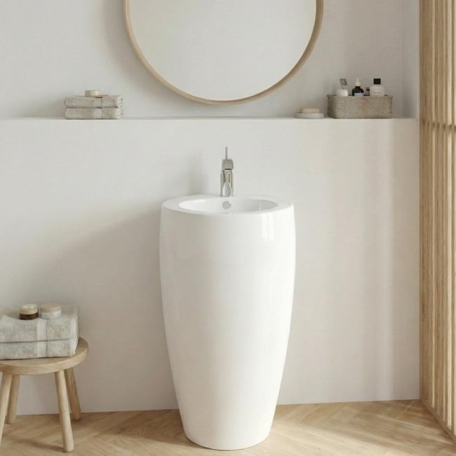 Lavabo colonne en céramique blanche 52x85x53cm BOSTON Couleur blanc <span itemprop=