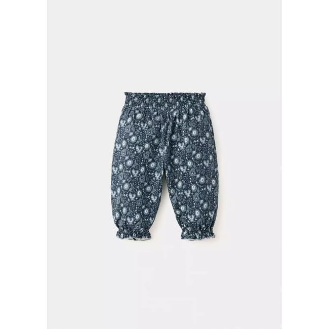 Pantalon bouffant à fleurs bleu pétrole <span itemprop=