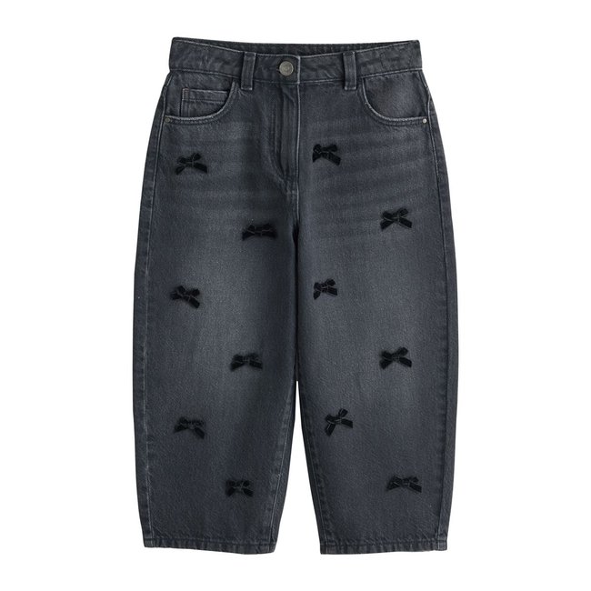Jean barrel nœud papillon en velours anthracite <span itemprop=