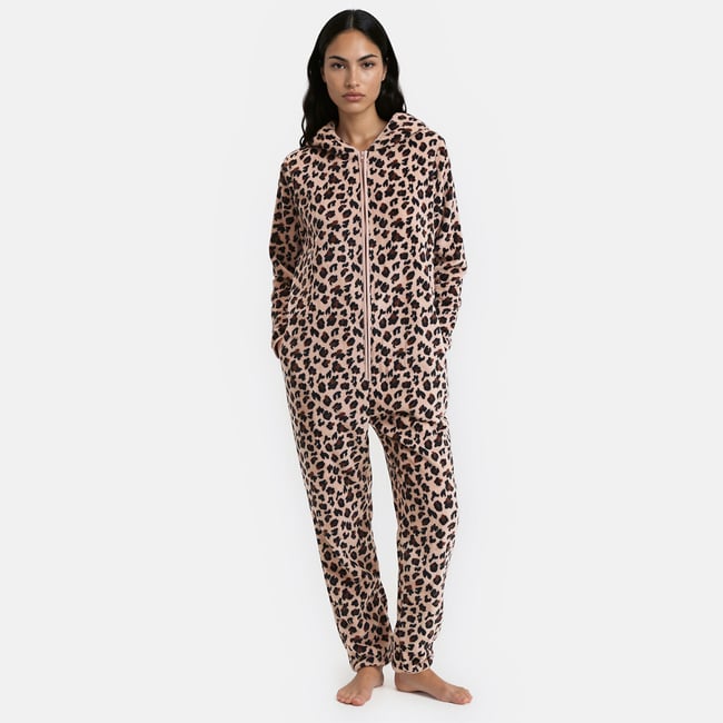 Leopard Print Fleece Onesie, leopard print, SO'HOME