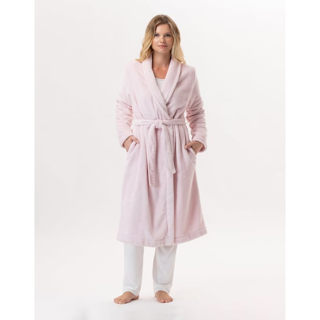 Peignoir en peluche flanelle ESSENTIEL H61B rose <span itemprop=