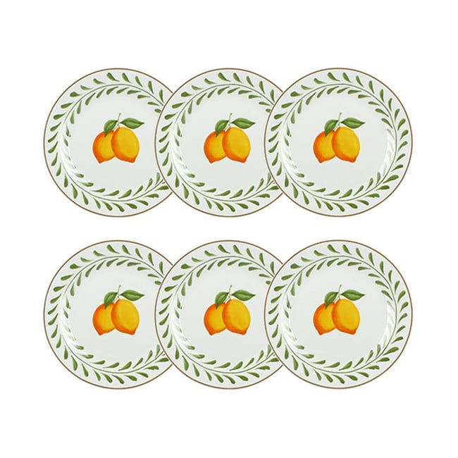 Lot de 6 assiettes plates en porcelaine, LEMON Couleur blanc <span itemprop=