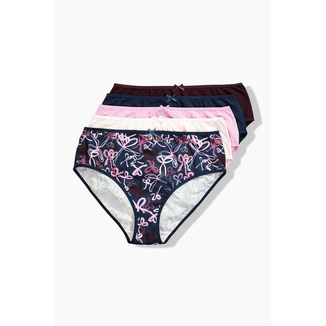 Culottes midi, lot de 5, nœuds/couleur unie prune foncé <span itemprop=