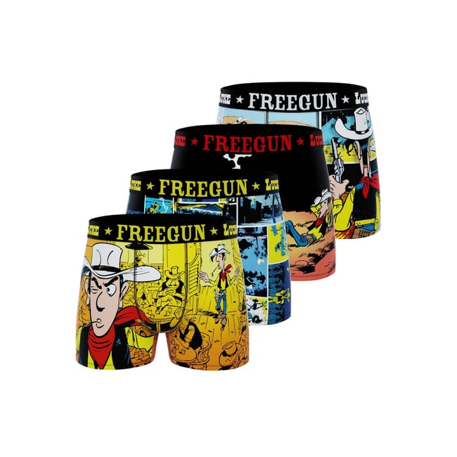 Lot De 4 Boxers Lucky Luke jaune/noir/bleu <span itemprop=