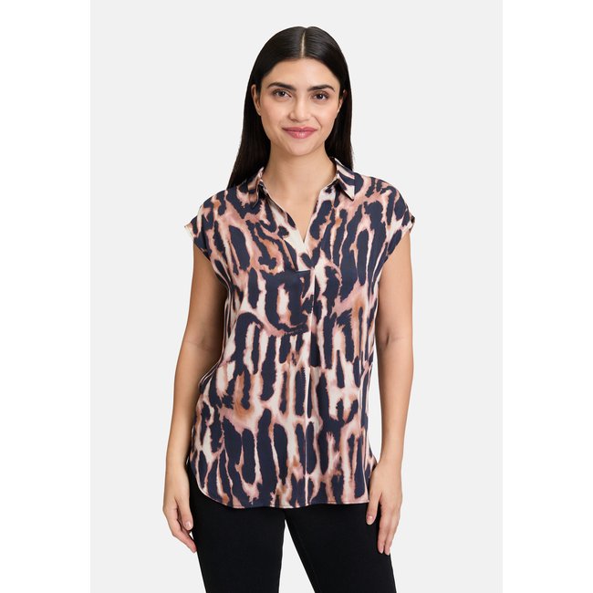 Chemisier en satin à col dark blue/rosé <span itemprop=