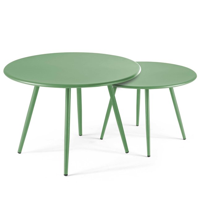 Lot de 2 tables basses gigognes de jardin en métal, PALAVAS - OVIALA