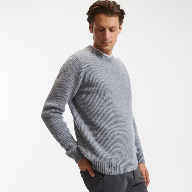 Fine Wool Knit Jumper with Crew Neck, grey, LA REDOUTE COLLECTIONS